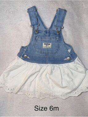 OshKosh B'gosh Blue Denim Top with White Eyelet Skirt Overalls